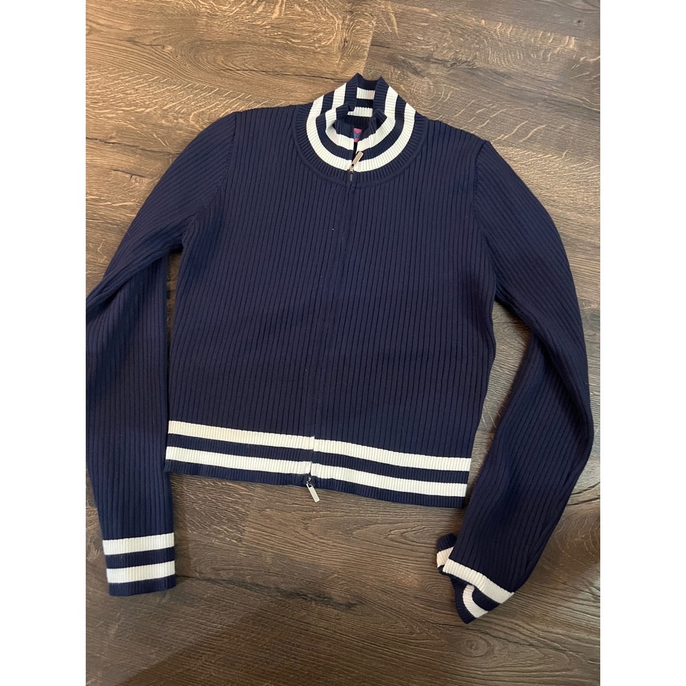 Edikted Cropped Varsity Cardigan Full Zip Ribbed Knit Sweater Top‎ 1X